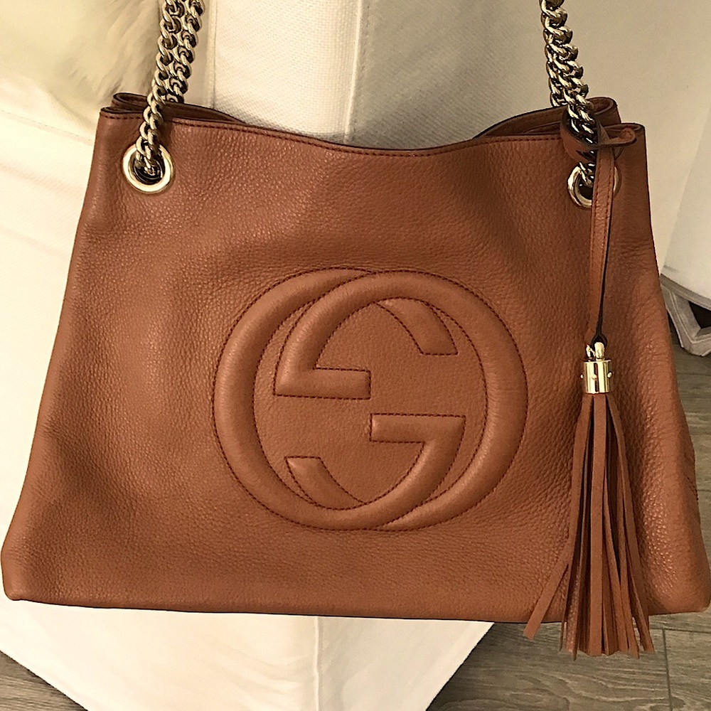Gucci Soho Medium Pebbled Calfskin Leather Shoulder Tote